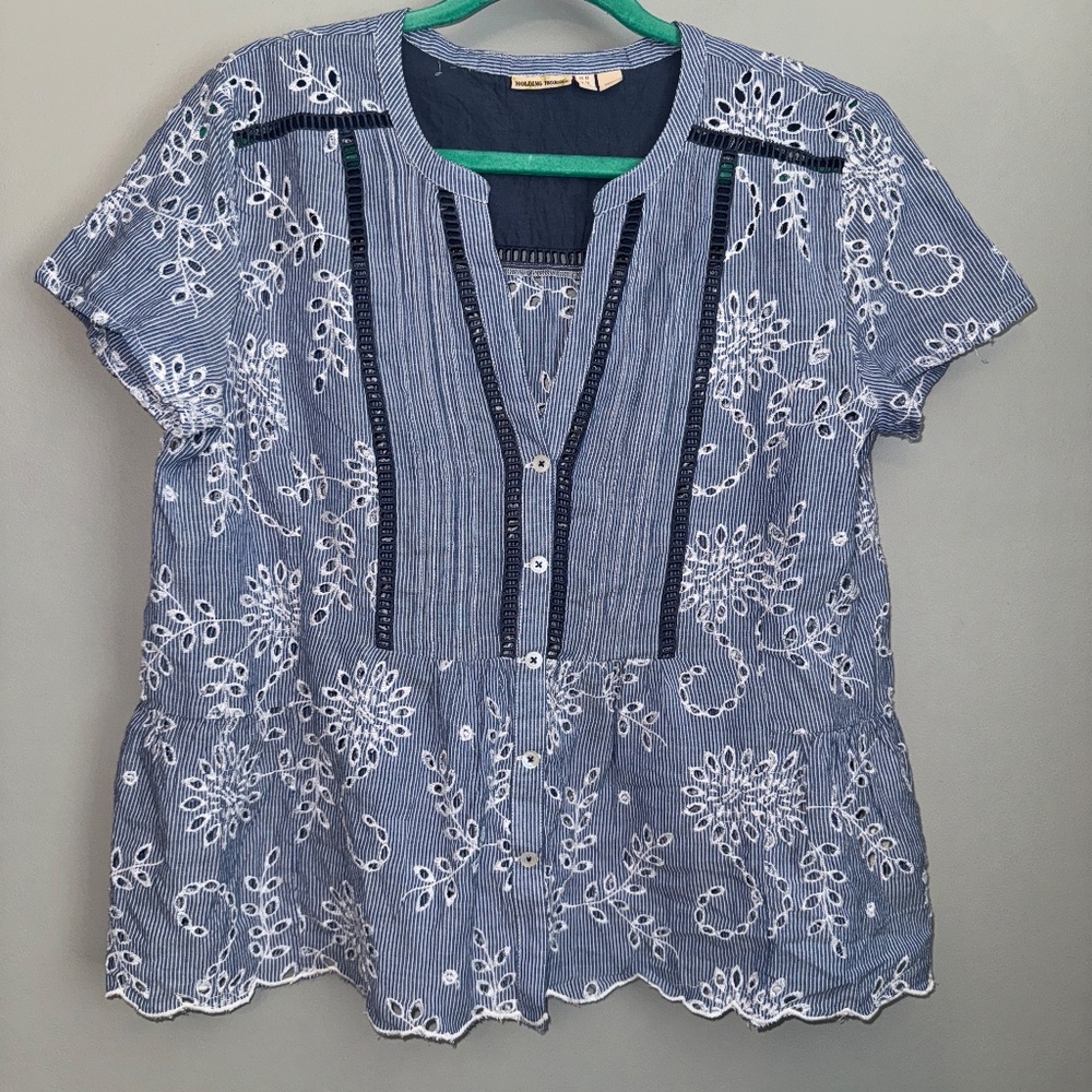 EUC Anthropologie Holding Horses Babydoll Eyelet Top Size 12 - Picture 2 of 8